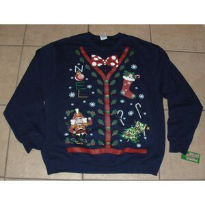 NEW NWT Unisex Sz Large Casual Wear Blue Christmas Holiday Crew Neck Sweatshirt